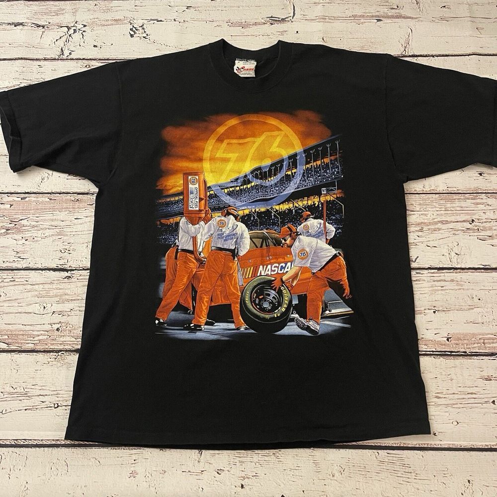 Chase NASCAR Shirt Mens XL Black Orange Racing 76 Gas Fuel AOP‎ Y2K Graphic